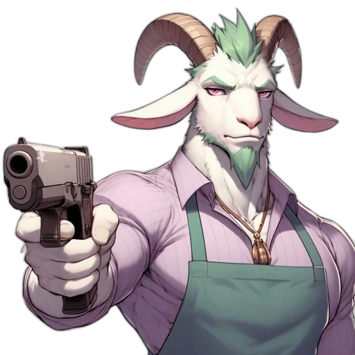 weapon, staff, animal, concept art, pixel art, vaporwave, anthropomorphic, goat-headed transparent PNG cut-out