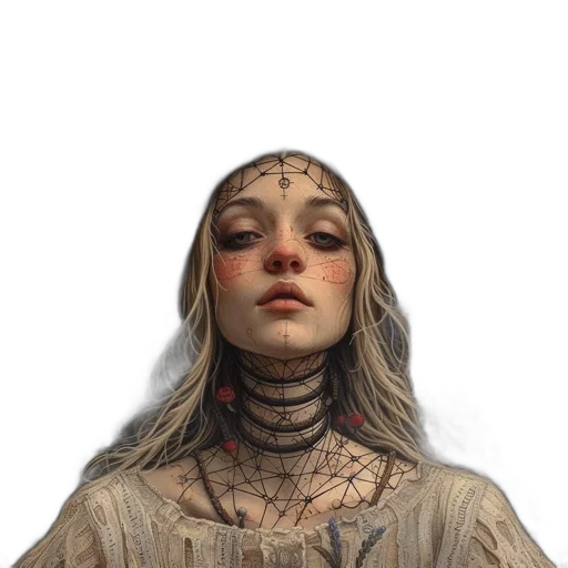 face, dress, creature, mask, concept art, fantasy art, photorealistic, 3d render transparent PNG cut-out