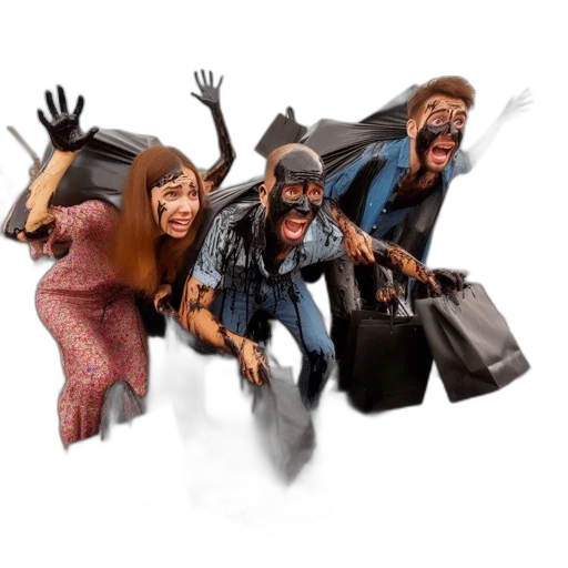 concept art, 3d render, comic book art, photorealistic, three, individuals, covered, black transparent PNG cut-out