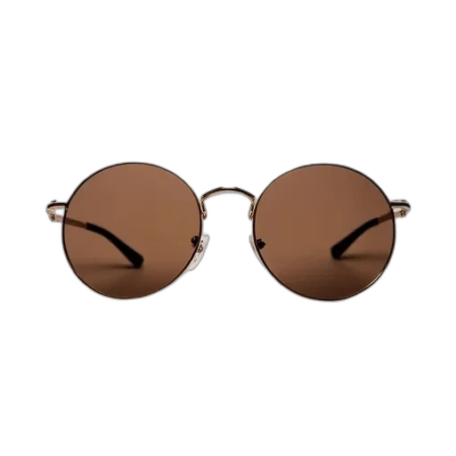 earth tones, pair, round, brown-tinted, sunglasses, reflective, surface, lying transparent PNG cut-out