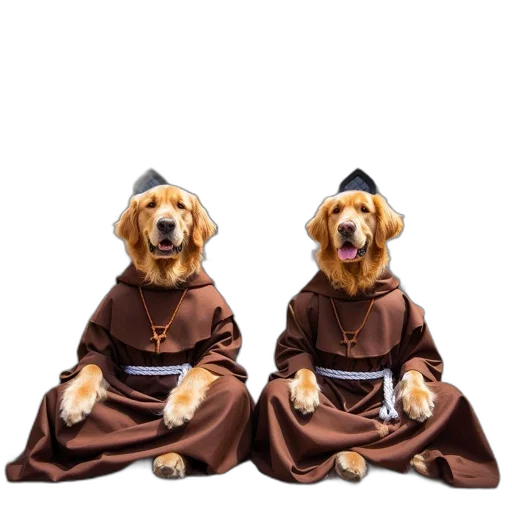 3d render, photorealistic, concept art, two, golden, retrievers, wearing, brown transparent PNG cut-out