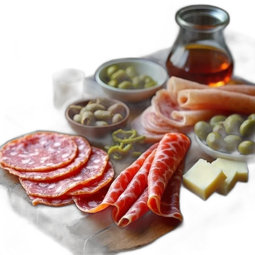 food, photorealistic, rustic, wooden, table, laden, assortment, cured transparent PNG cut-out