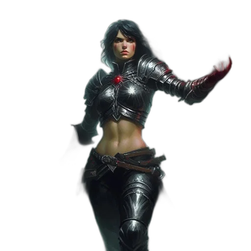 sword, concept art, fantasy art, comic book art, cyberpunk, dark, female, warrior transparent PNG cut-out