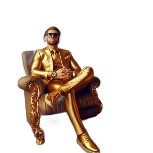 furniture, jacket, concept art, 3d render, golden, man, gold, suit transparent PNG cut-out