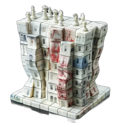 chess, set, intricately, designed, pieces, matching, building-inspired, board transparent PNG cut-out