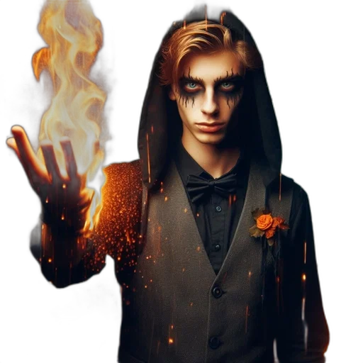 staff, jacket, mask, fantasy art, concept art, photorealistic, pixel art, fire transparent PNG cut-out