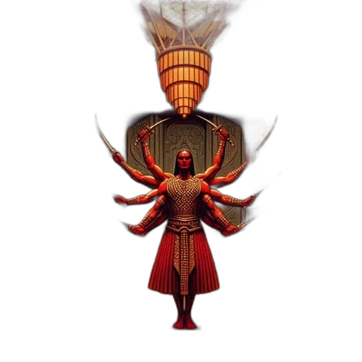 staff, mask, crown, concept art, pixel art, fantasy art, 3d render, red transparent PNG cut-out