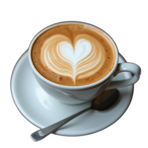food, photorealistic, 3d render, latte, art, coffee, heart-shaped, design transparent PNG cut-out
