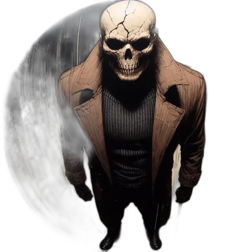 jacket, mask, face, comic book art, concept art, pixel art, photorealistic, dark transparent PNG cut-out