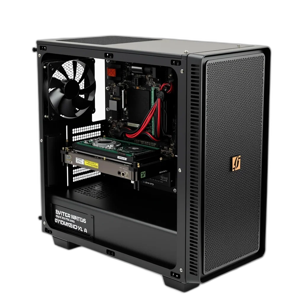3d render, compact, black, computer, case, mesh, front, panel transparent PNG cut-out