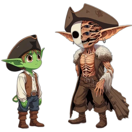 concept art, fantasy art, 3d render, comic book art, two, diverse, creatures, stand transparent PNG cut-out
