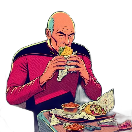 food, robot, comic book art, concept art, pixel art, cartoon, outer space, bald transparent PNG cut-out