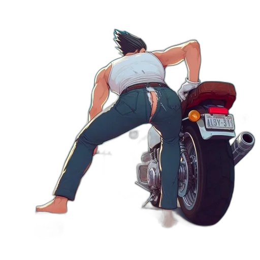 car, jacket, weapon, concept art, anime, cartoon, comic book art, desert transparent PNG cut-out