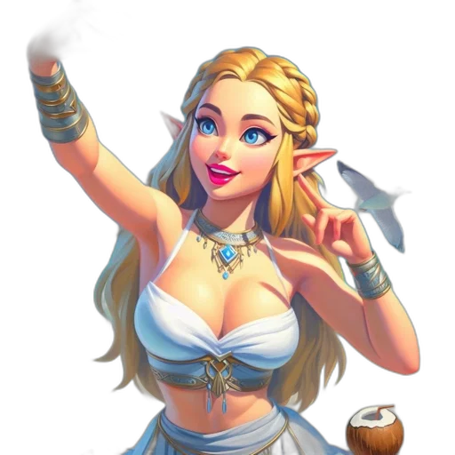 staff, dress, fantasy art, pixel art, concept art, 3d render, blonde-haired, elf-like transparent PNG cut-out