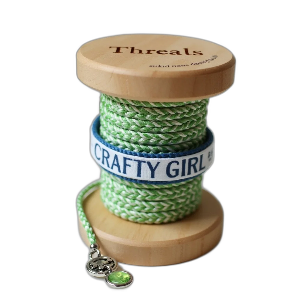 jewelry, wooden, spool, green, white, braided, bracelet, wrapped transparent PNG cut-out