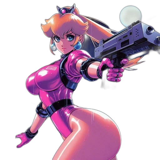 weapon, robot, concept art, vaporwave, cyberpunk, anime, animated, female transparent PNG cut-out