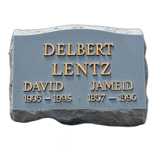 gray, granite, headstone, weathered, surface, featuring, names, delbert transparent PNG cut-out