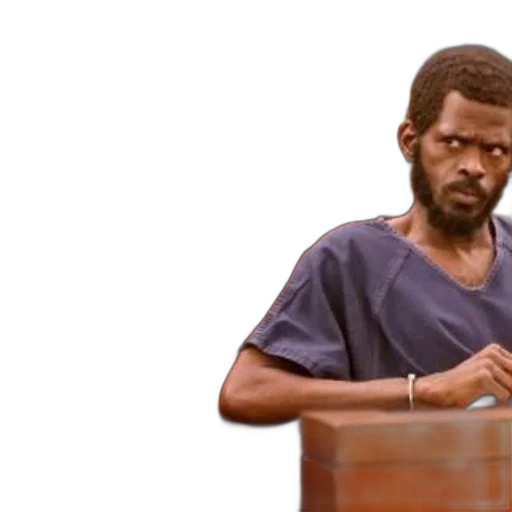 concept art, photorealistic, fire, man, blue, prison, jumpsuit, sits transparent PNG cut-out