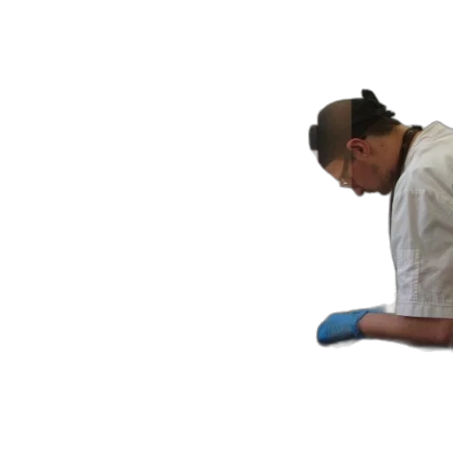 staff, hat, man, white, shirt, blue, gloves, preparing transparent PNG cut-out