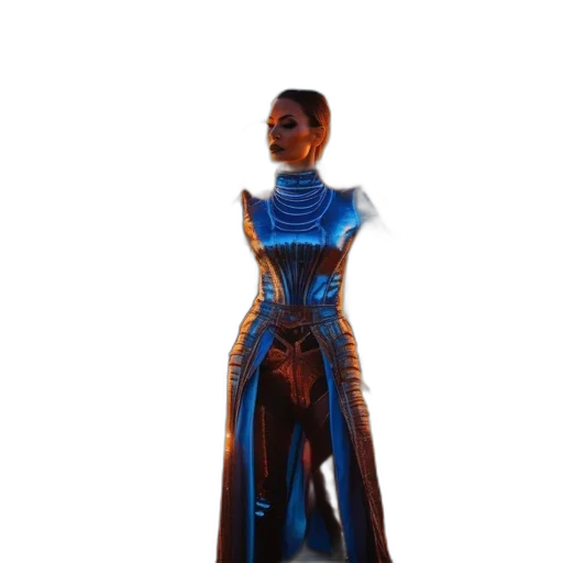 dress, staff, robot, jewelry, concept art, 3d render, fantasy art, cyberpunk transparent PNG cut-out