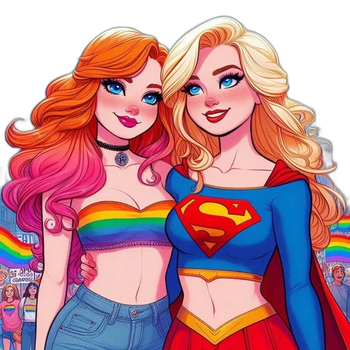 comic book art, cartoon, concept art, fantasy art, colorful, two, female, characters transparent PNG cut-out