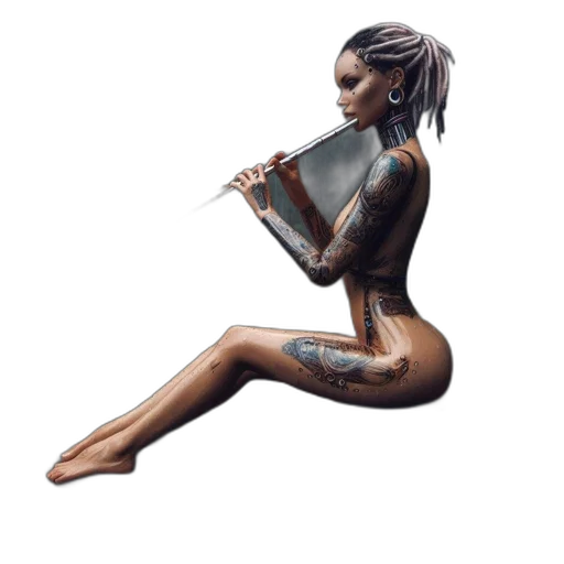 concept art, fantasy art, photorealistic, cyberpunk, woman, distinctive, tattoos, braids transparent PNG cut-out