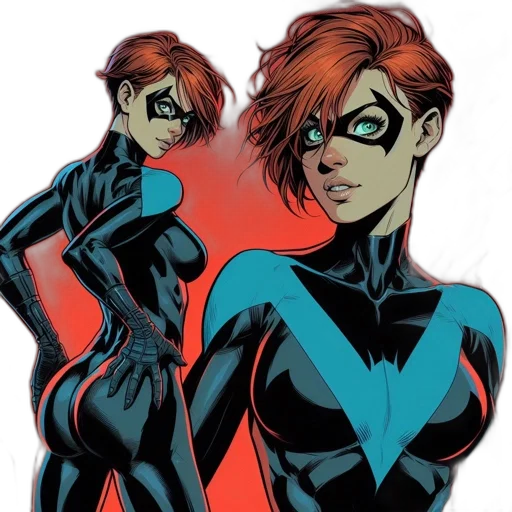 comic book art, concept art, cartoon, female, superhero, red, hair, green transparent PNG cut-out