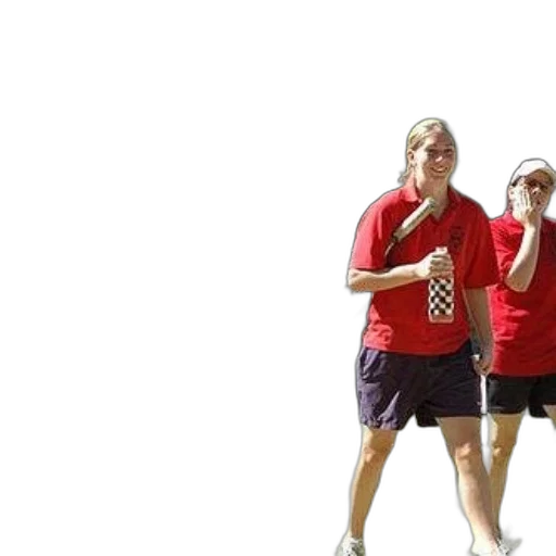 staff, 3d render, woman, red, shirt, black, shorts, holds transparent PNG cut-out