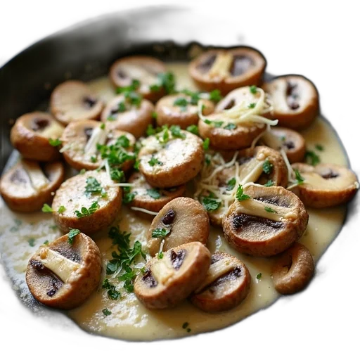 food, skillet, filled, saut, xc3, xa9ed, mushrooms, creamy transparent PNG cut-out