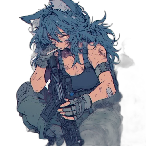 weapon, creature, animal, concept art, cyberpunk, watercolor, pixel art, blue transparent PNG cut-out