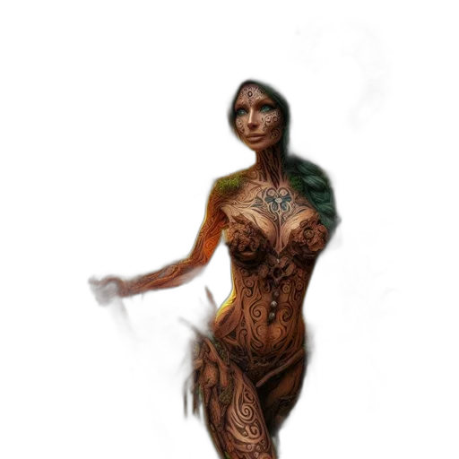 dress, creature, mask, staff, fantasy art, concept art, comic book art, 3d render transparent PNG cut-out
