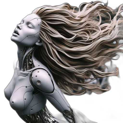 robot, hair, comic book art, concept art, photorealistic, fantasy art, realistic, humanoid transparent PNG cut-out