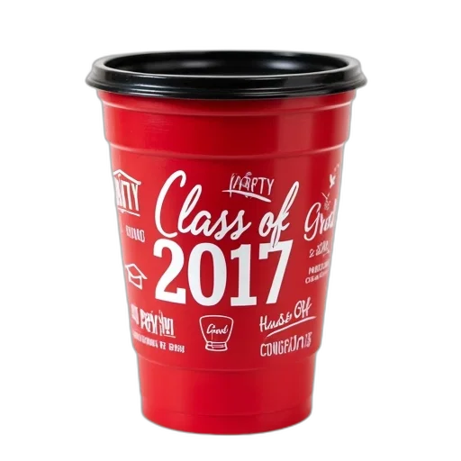 3d render, red, plastic, cup, black, rim, design, featuring transparent PNG cut-out