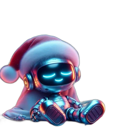 robot, concept art, 3d render, cyberpunk, vaporwave, blue, festive, scene transparent PNG cut-out