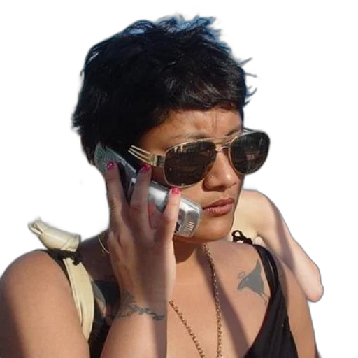 jewelry, photorealistic, cyberpunk, person, short, hair, sunglasses, talking transparent PNG cut-out