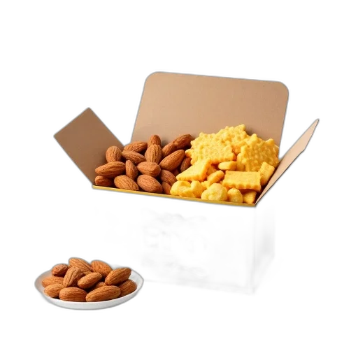 food, 3d render, earth tones, golden, white, cardboard, box, border transparent PNG cut-out