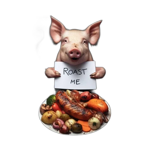 food, animal, staff, face, 3d render, photorealistic, concept art, piglet transparent PNG cut-out