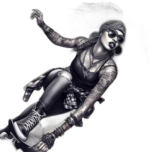 concept art, pencil sketch, photorealistic, comic book art, woman, wearing, many, accessories transparent PNG cut-out