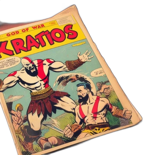 comic book art, underwater, vintage, comic, titled, kratios, god, war transparent PNG cut-out