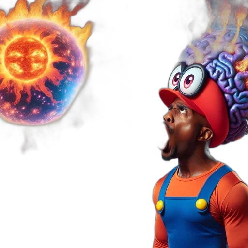 mask, concept art, 3d render, fire, man, red, cap, orange transparent PNG cut-out