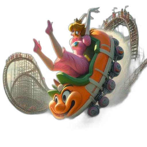 concept art, 3d render, princess-like, character, rides, orange, animated, vehicle transparent PNG cut-out