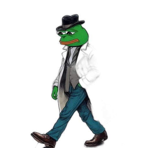 jacket, hat, anthropomorphic, frog, character, resembling, pepe, walks transparent PNG cut-out