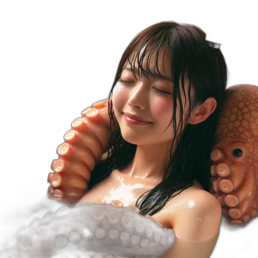 creature, animal, hair, food, photorealistic, 3d render, concept art, underwater transparent PNG cut-out