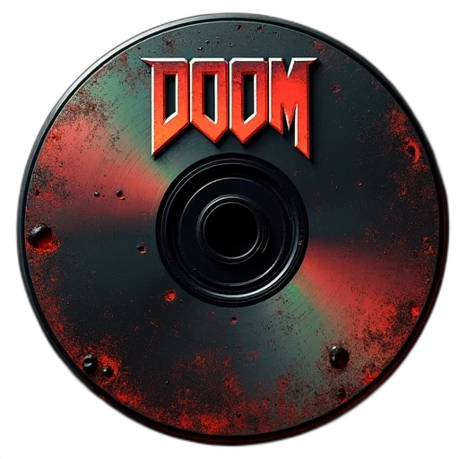 label, video, game, doom, showing, title, disc transparent PNG cut-out