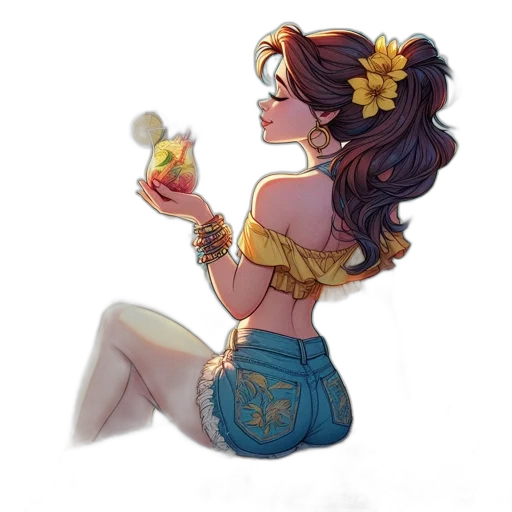 flower, crown, dress, jewelry, concept art, fantasy art, watercolor, pixel art transparent PNG cut-out