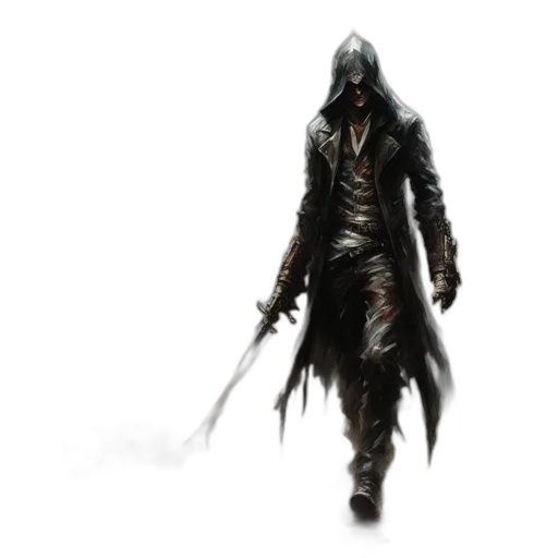 mask, weapon, sword, jacket, concept art, fantasy art, comic book art, pixel art transparent PNG cut-out