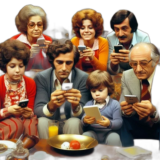 food, concept art, vintage-styled, living, room, family, gathers, around transparent PNG cut-out