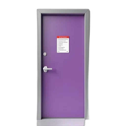 staff, furniture, purple, door, metallic, frame, displayed, against transparent PNG cut-out