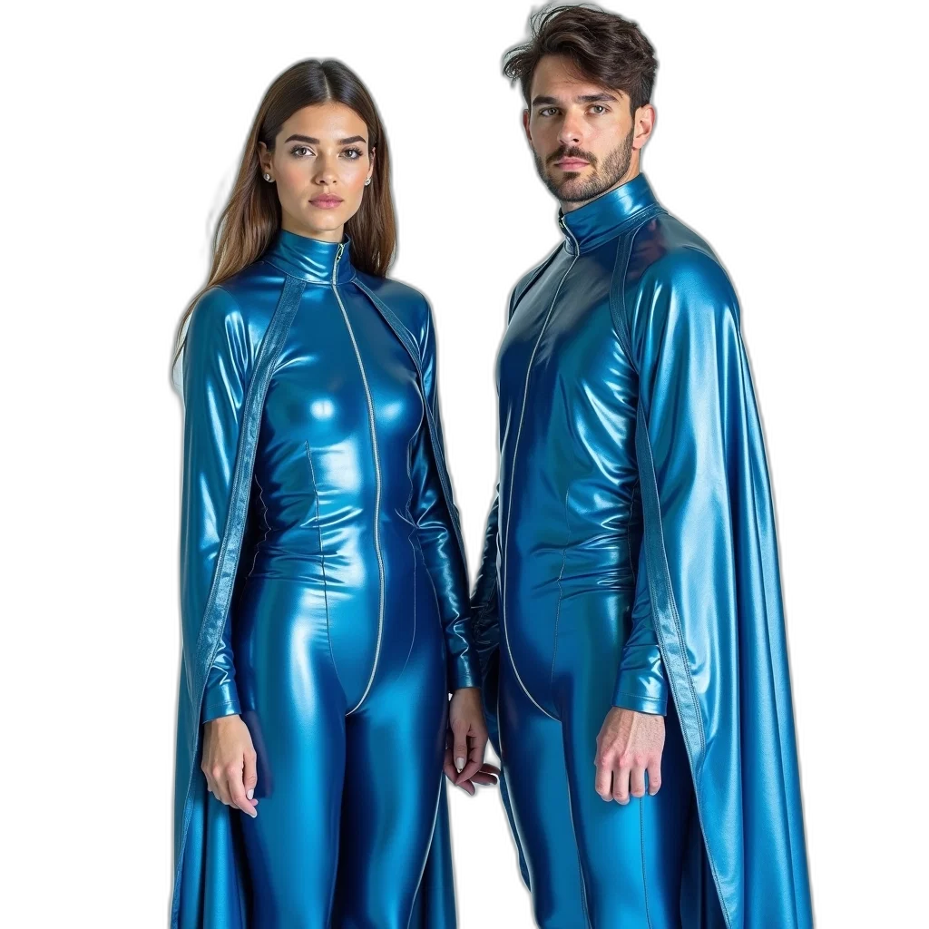 jacket, dress, cyberpunk, concept art, outer space, blue, woman, man transparent PNG cut-out