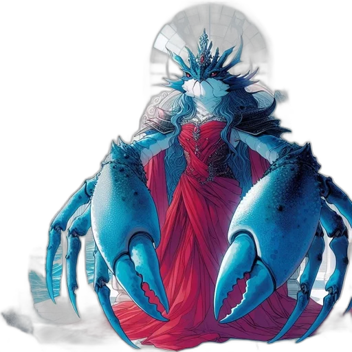 crown, creature, concept art, fantasy art, comic book art, vaporwave, blue, red transparent PNG cut-out